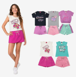 10 Peças Conjuntos 5 Blusas + 5 Shorts Menina