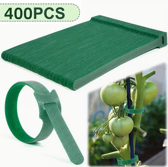 400 pcs Reusable Hook and Loop Cable Ties - 6-Inch T-Type Nylon Fastening Straps for Office Cable Management and Garden Plant Support, Interconnectable Design, Green
