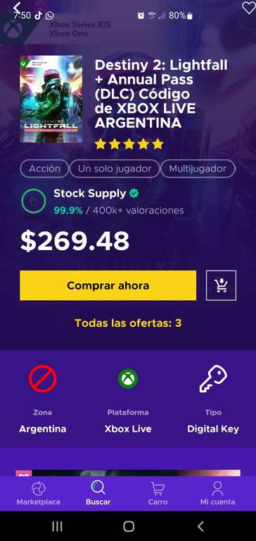 Eneba: Destiny 2 Lightfall + Pase anual Xbox ARGENTINA 
