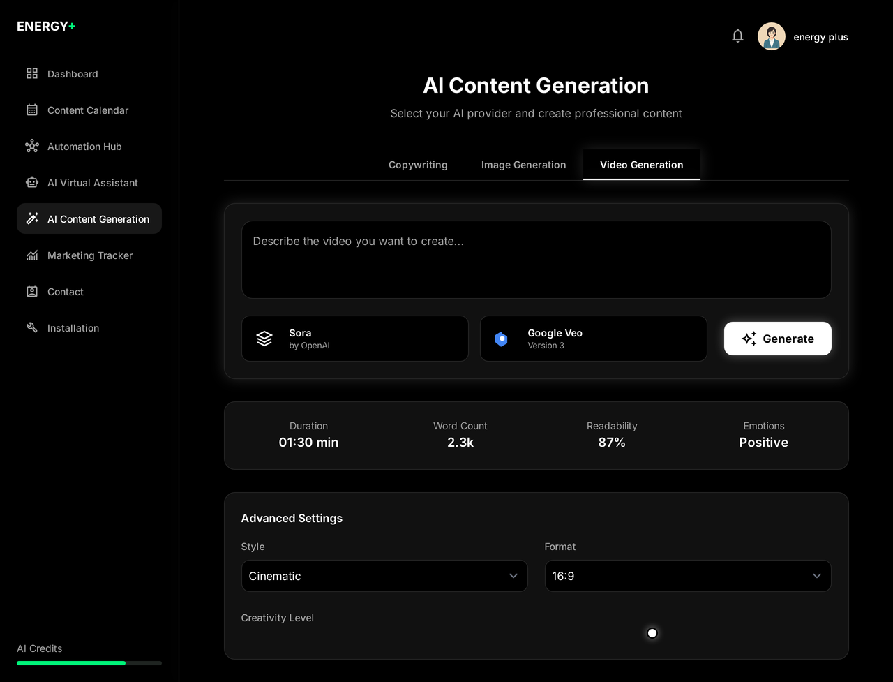 AI Content Generation Dashboard