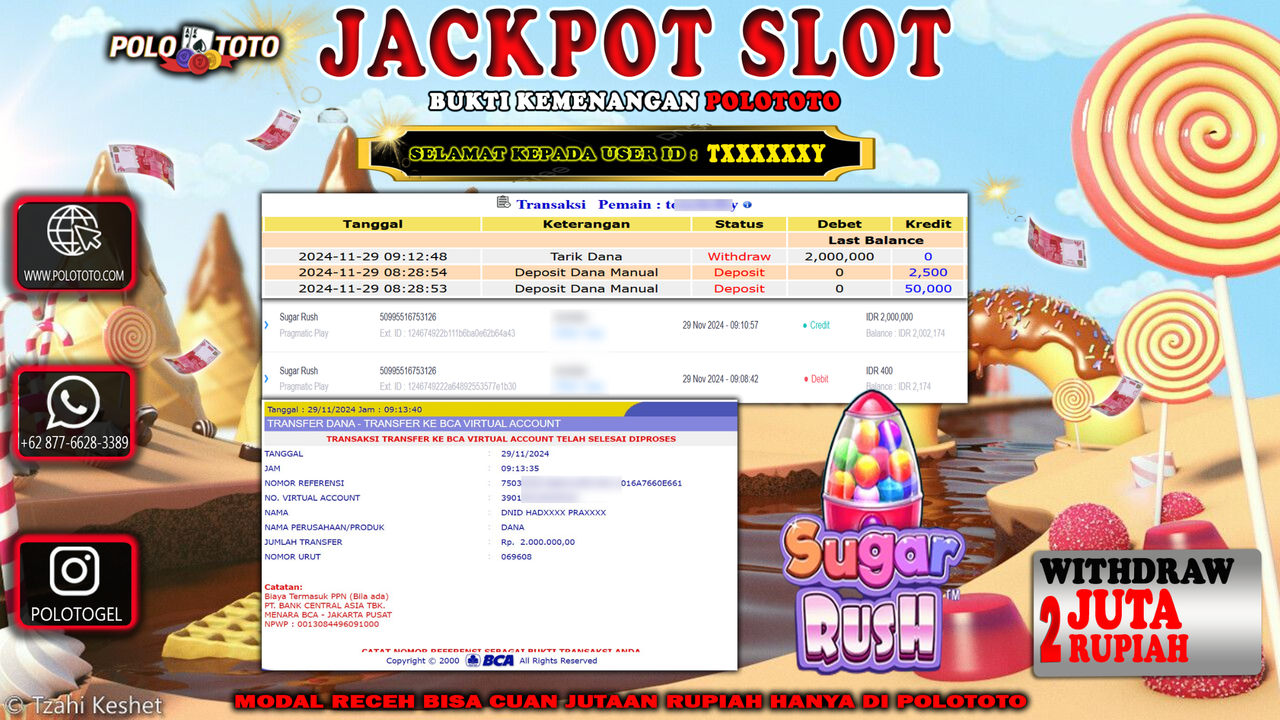POLOTOTO JACKPOT SLOT SUGAR RUSH Rp.2,000.000,-