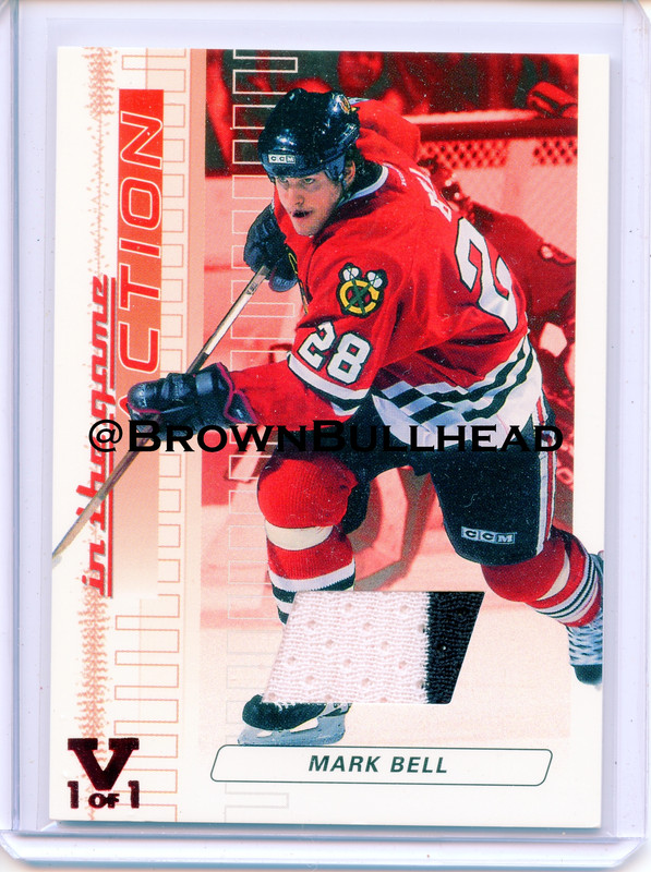 2003-04 ITG Action Jerseys #M-004 [Mark Bell] [Chicago Blackhawks] [Ruby] [~500] [swatch=white2 blac