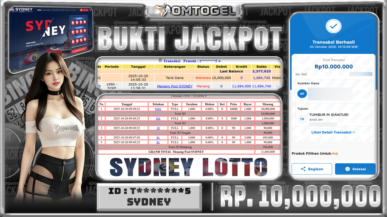 OMTOGEL JACKPOT SYDNEY 4D 3D 2D 10 JUTA DI BAYAR LUNAS ,-
