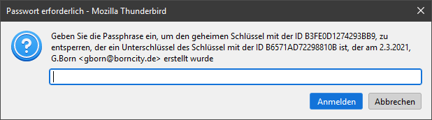 Thunderbird fragt nach Passphrase