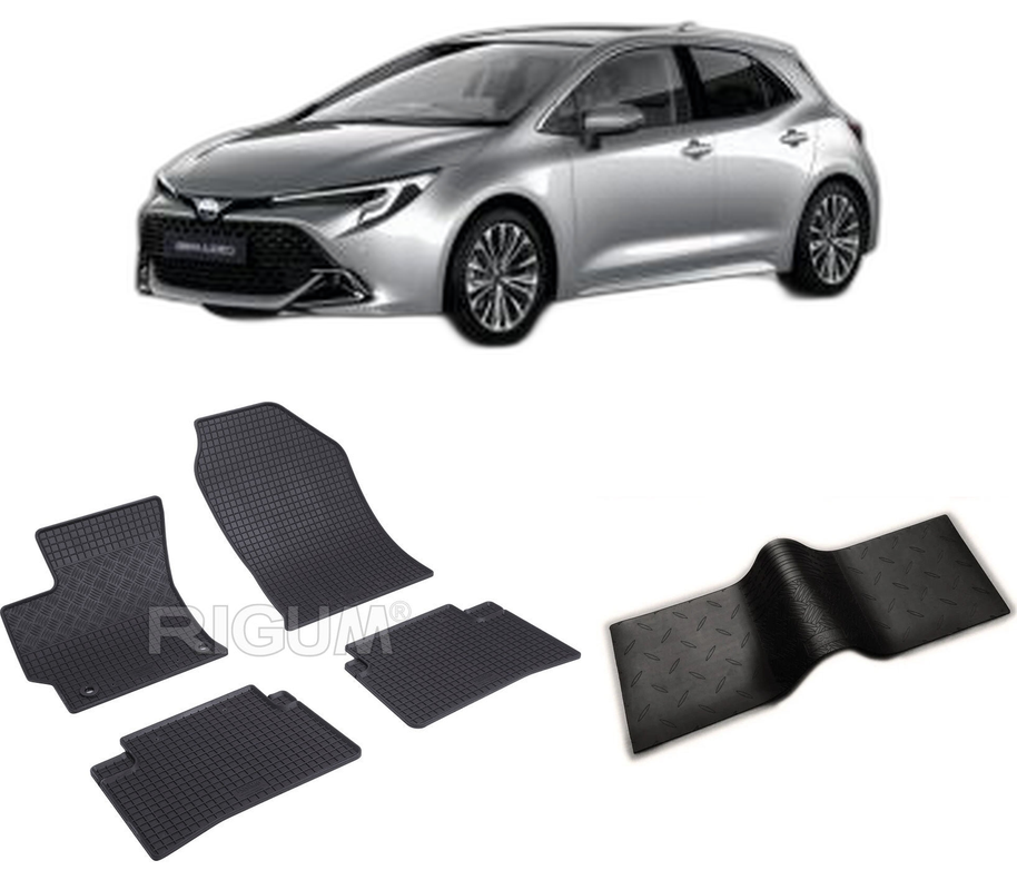 Set covorase auto TOYOTA COROLLA HYBRID din 2019-PREZENT, cu covoras tunel median, CAROSERIE HATCHBACK, Presuri cauciuc 100%, compatibil cu autoturismul TOYOTA COROLLA HYBRID, Rigum