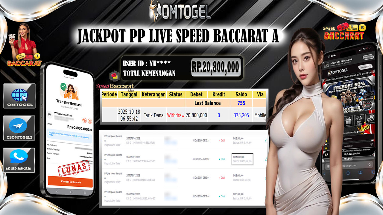 OMTOGEL JACKPOT PRAGMATIC CASINO PP LIVE SPEED BACCARAT A 20 JUTA DI BAYAR LUNAS ,-