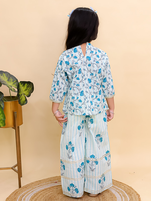 Festive Party Wear Dress Cotton 3/4 Sleeves Floral Printed Girls Co-Ords - Picture 16 of 25