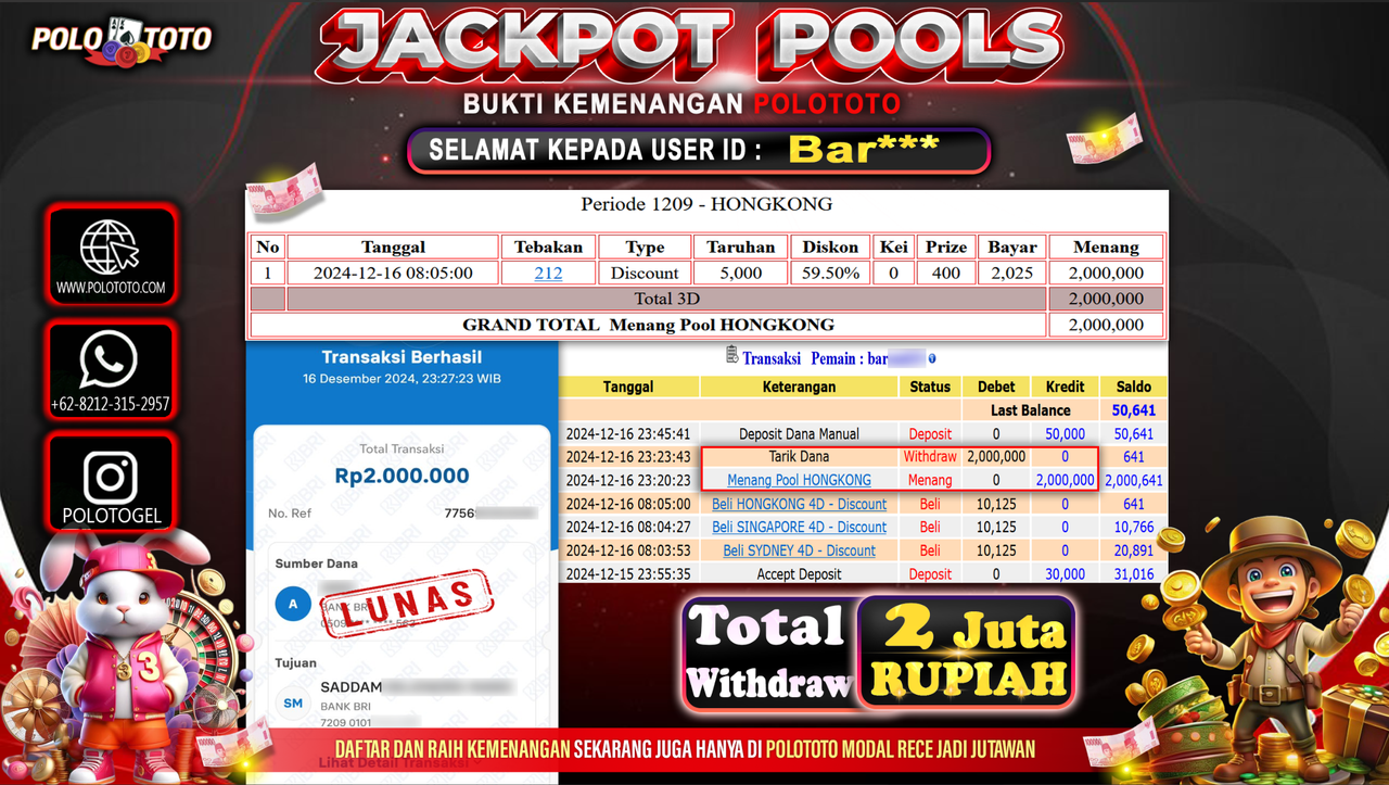 POLOTOTO JACKPOT TOGEL PASARAN HONGKONG Rp.2,000.000,-