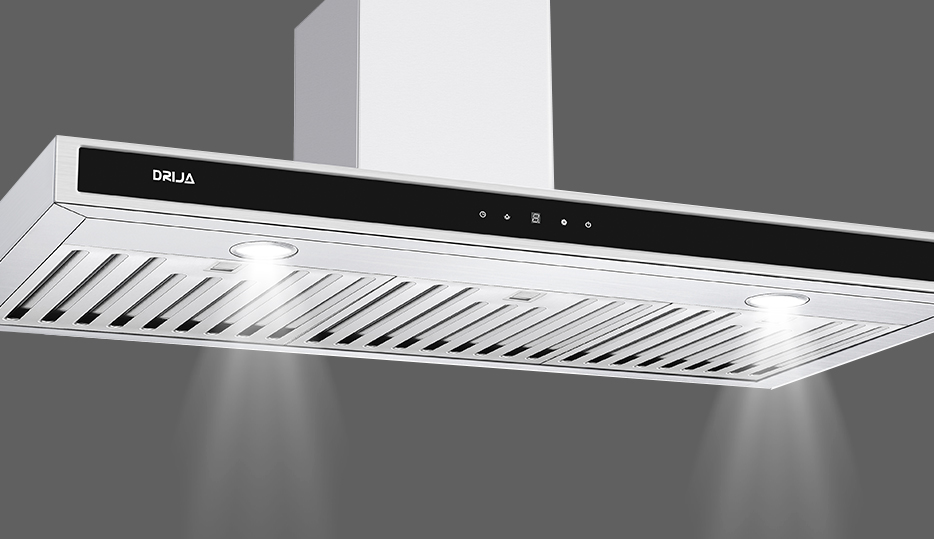 Extractor de Grasa Drija Quadrato 90 Acero con acabado de acero inoxidable y panel de vidrio.