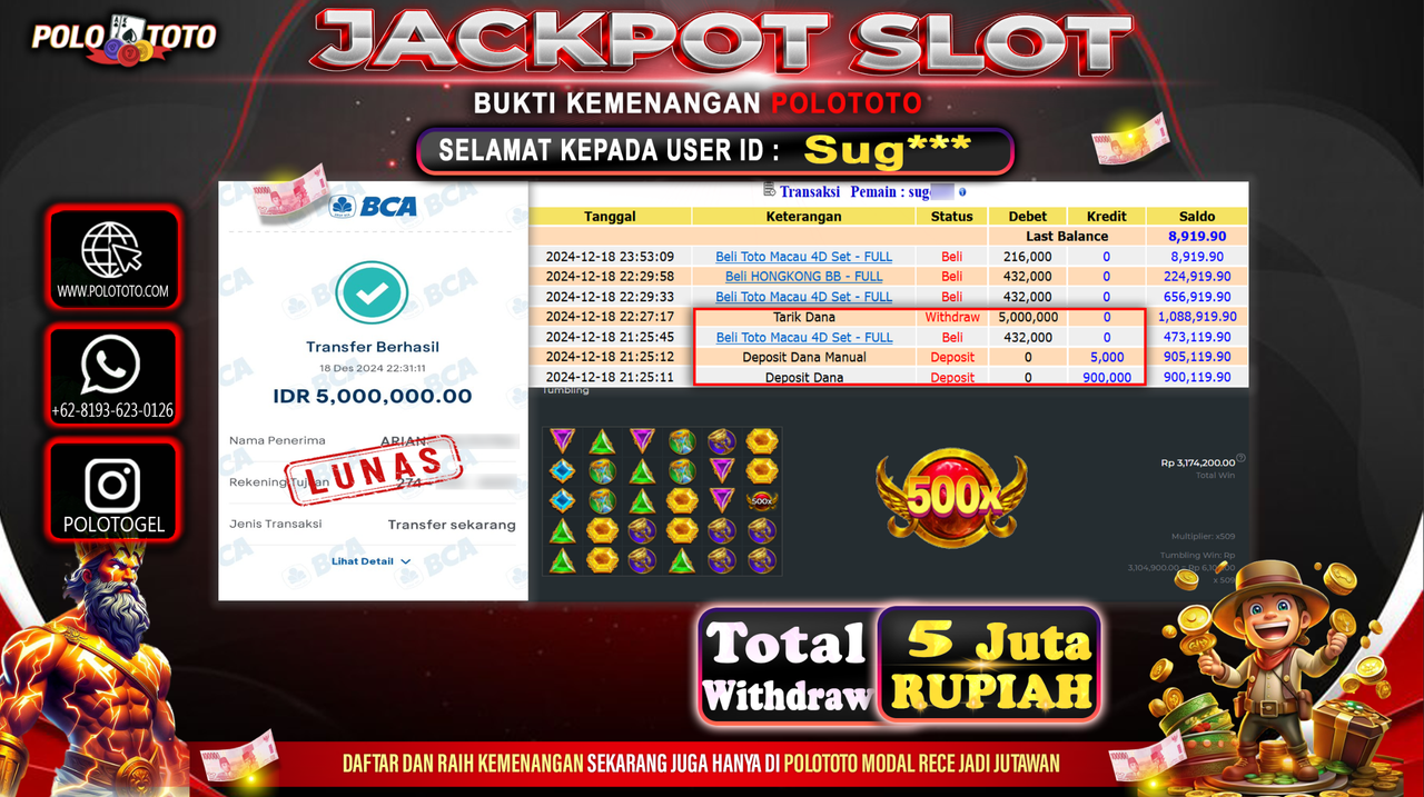 POLOTOTO JACKPOT SLOT GATES OF OLYMPUS Rp.5,000.000,-
