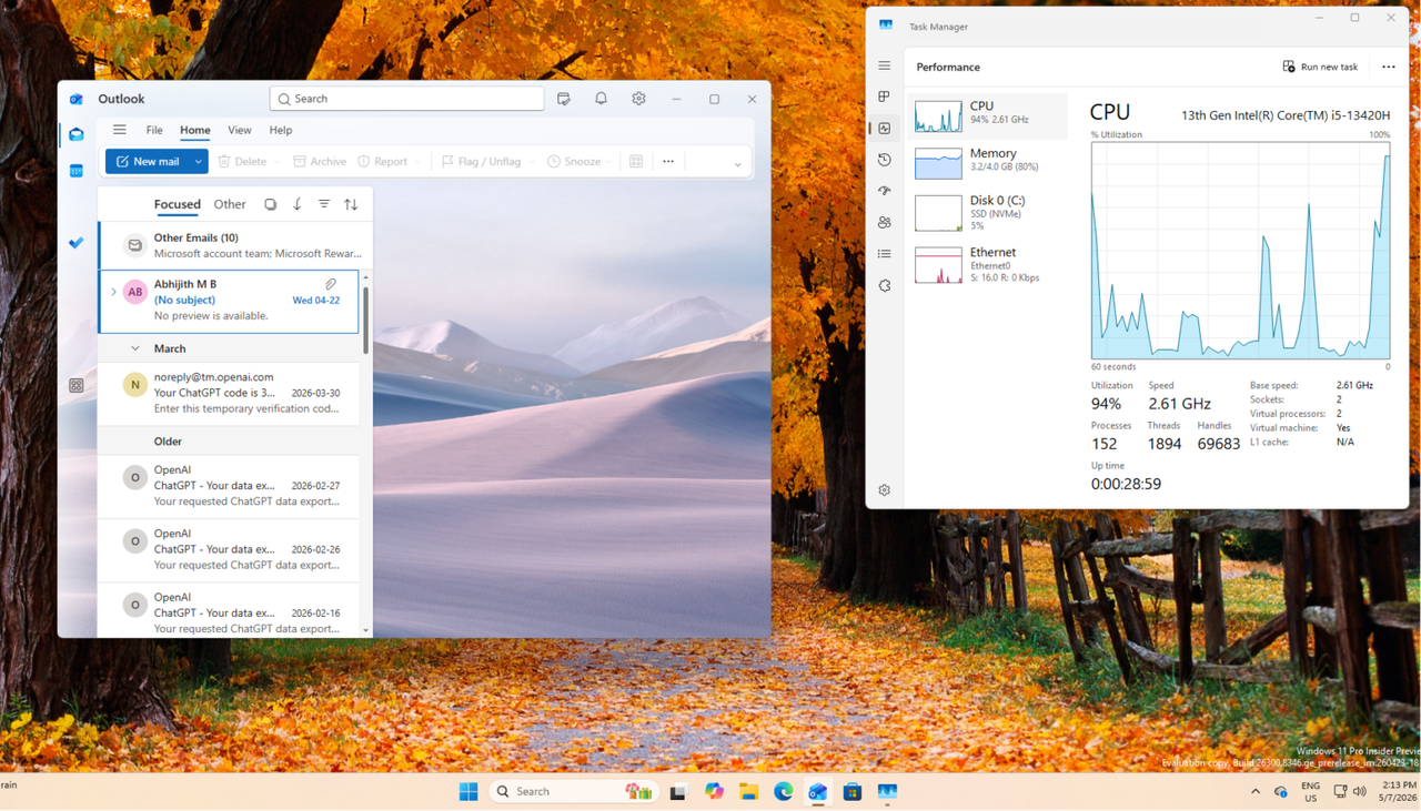 CPU Utilization went to 94 percentage while opening Outlook 1536x877
