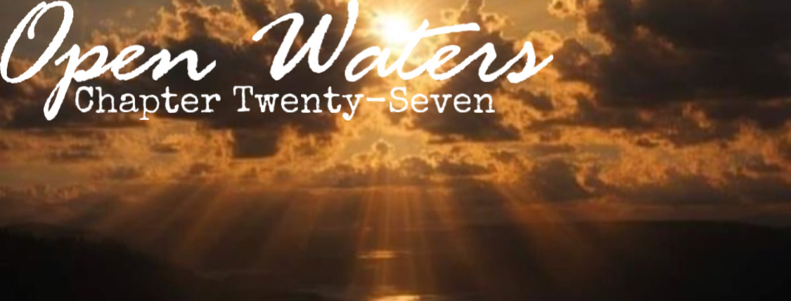 Chapter Twenty Seven: The ocean at sunset glowing yellow. 
