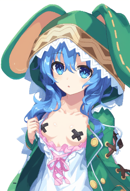 1girl, yoshino (date a live), blue hair, blue eye, Green Coat, animal hood down, s-542853158