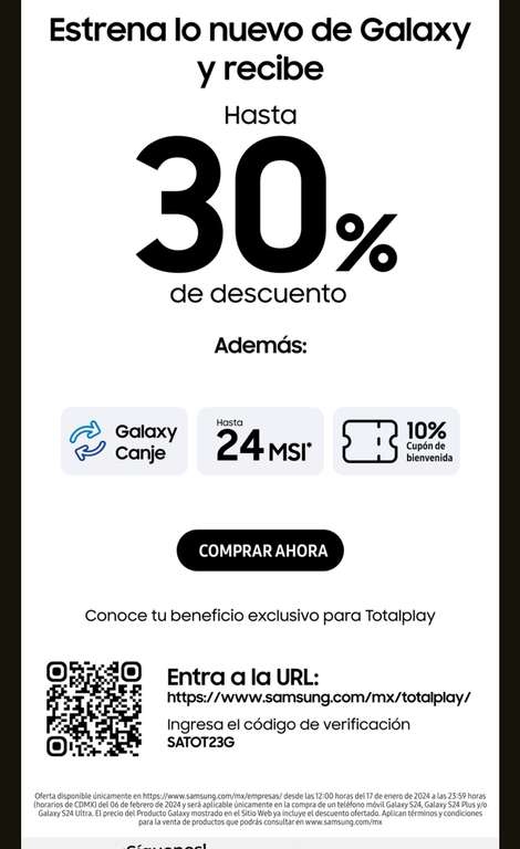 Descuentos en Samsung Store Totalplay para Galaxy S24 
