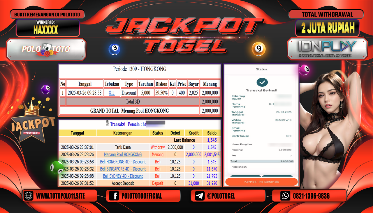 POLOTOTO JACKPOT TOGEL PASARAN HONGKONG Rp.2.000.000,- LUNAS