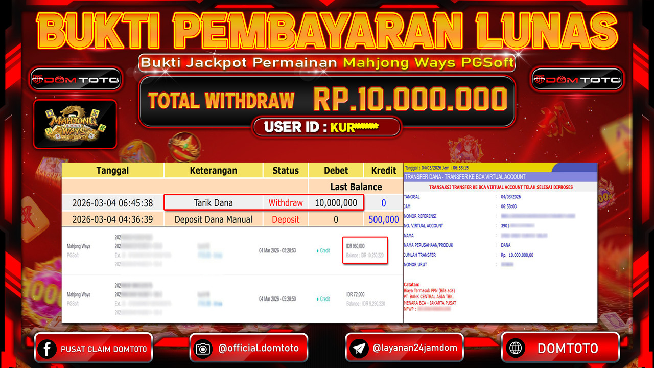 JACKPOT SLOT Mahjong Ways PGSoft 04 MARET 2026