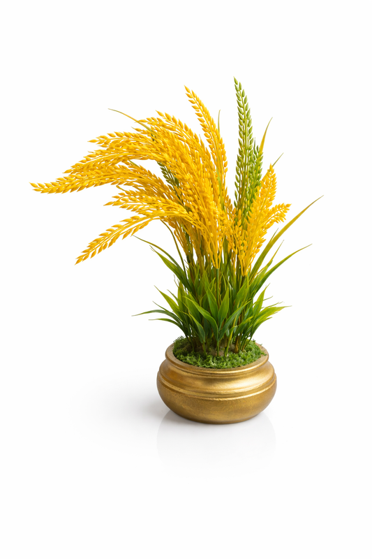 Artificial Rice Plant Golden Pot Decor