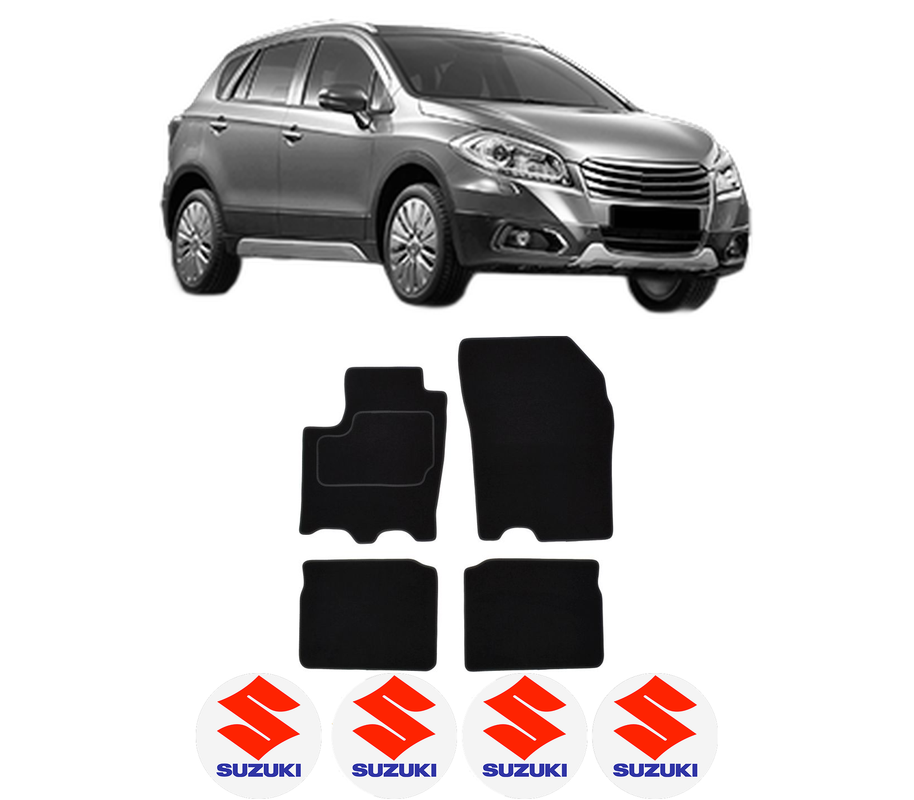 Set Covorase Presuri SUZUKI SX4 S-CROSS (JY) din 2013-2022, Auto, Material Textil Mocheta, 4 Stickere auto cu SUZUKI