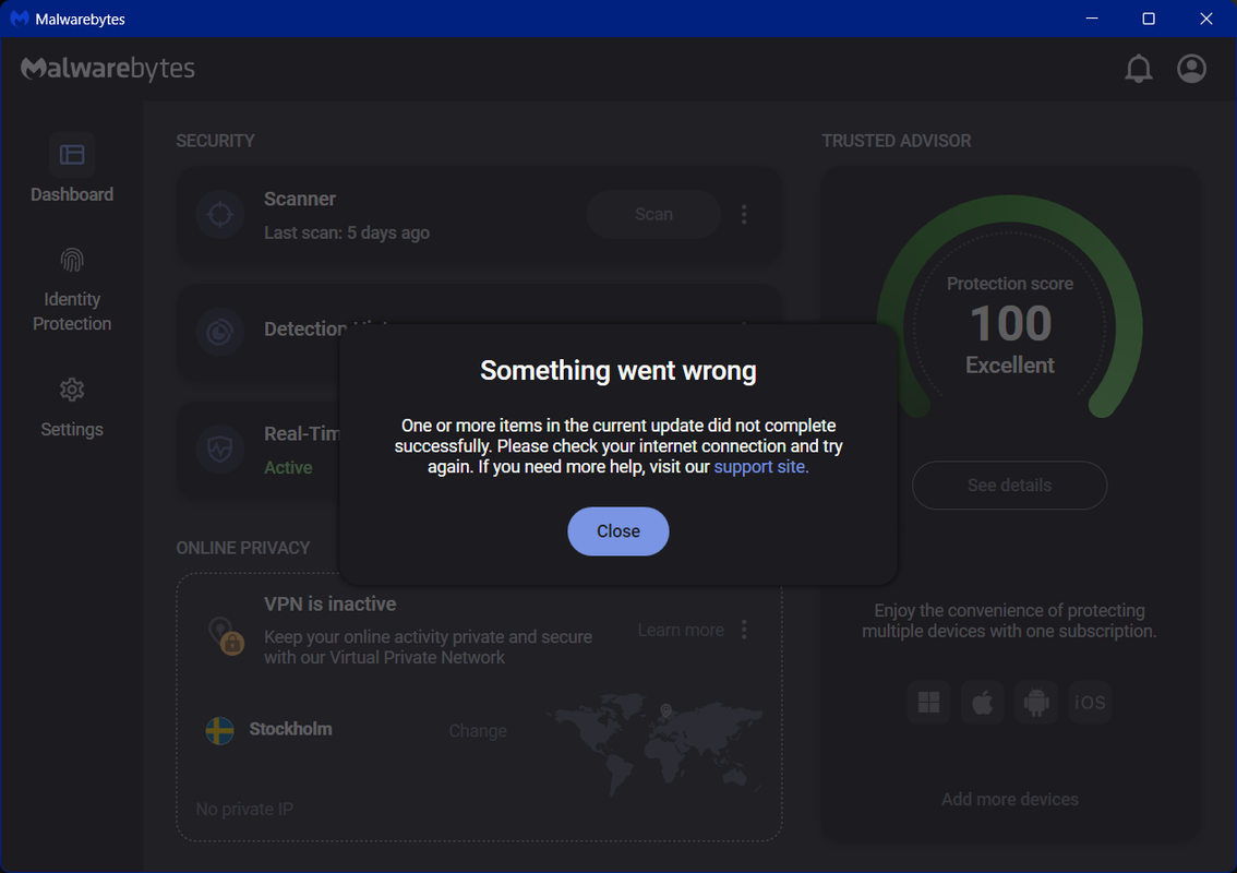 Problem updating the software😒 - Malwarebytes for Windows Support Forum ...