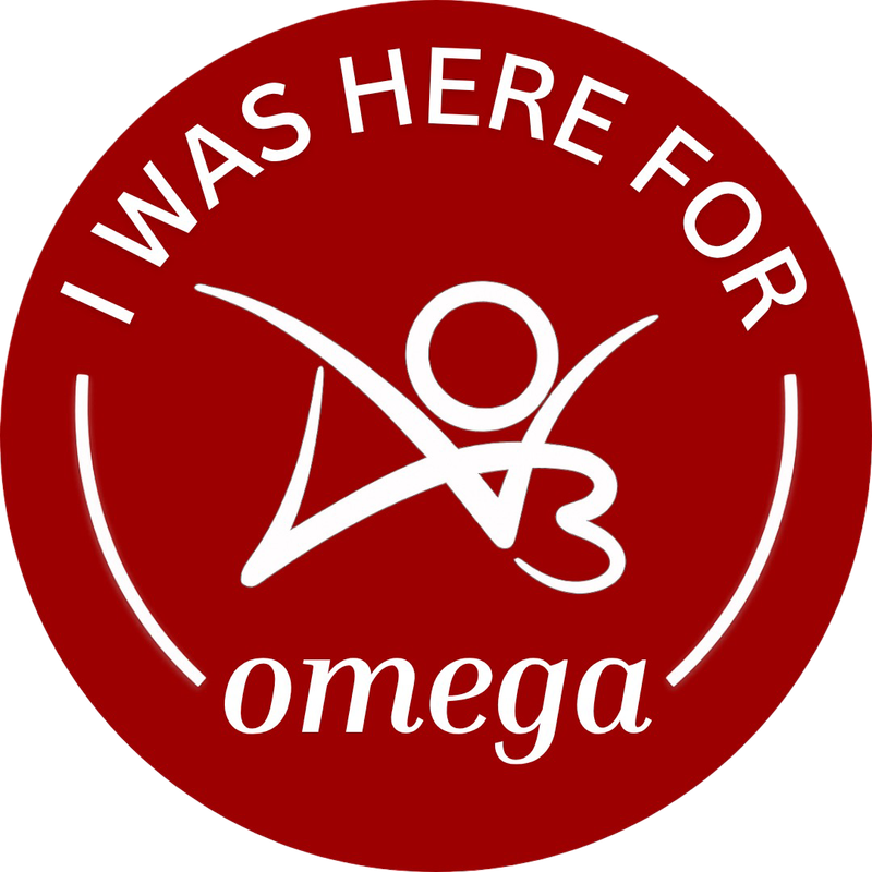circular badge with the words 'I was here for omega' with an AO3 logo