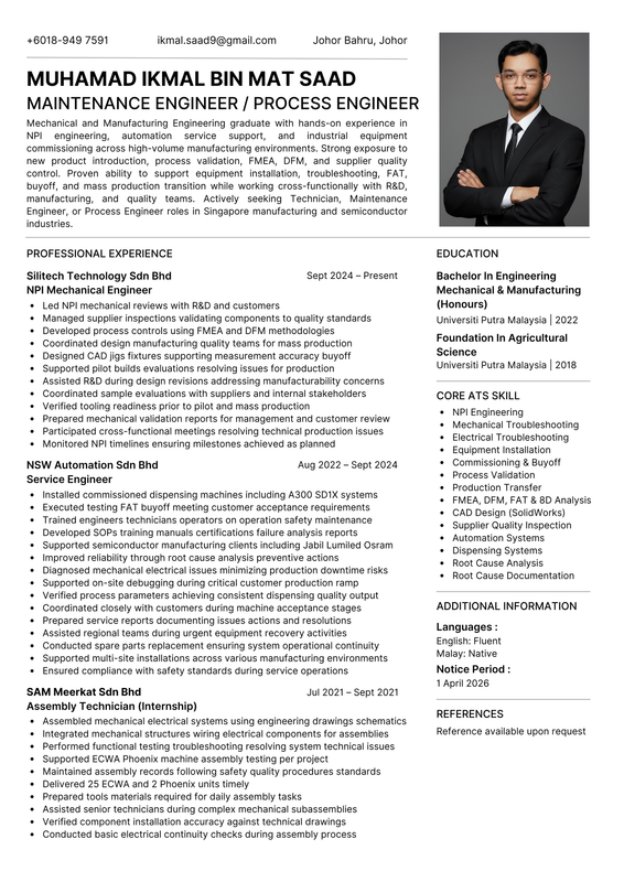 Ikmal resume after ATS upgrade