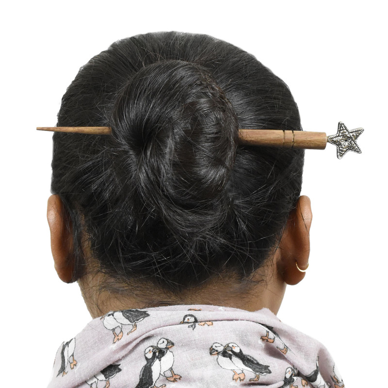 Women Juda Hair Pin Wood & Metal Handmade Beautiful Design Traditional Stick Pin - Picture 12 of 40