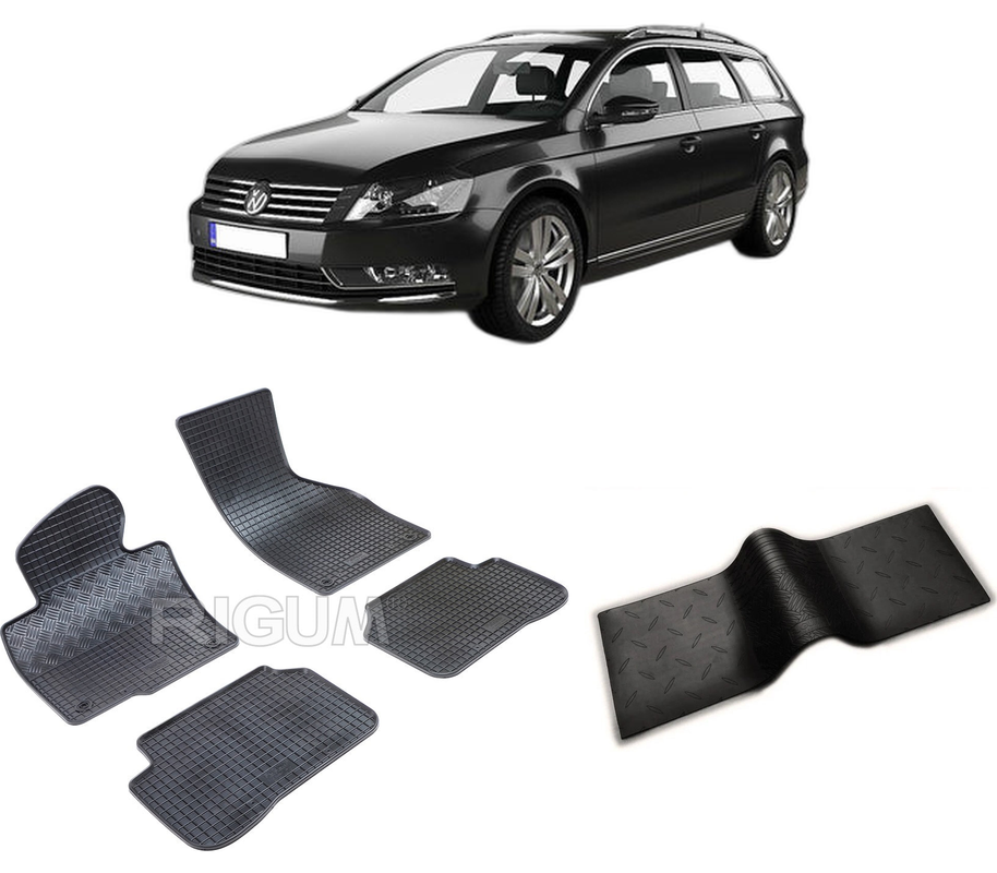 Set covorase auto VOLKSWAGEN PASSAT B6 din 2005-09.2010, cu covoras tunel median, CAROSERIE COMBI, Presuri cauciuc 100%, compatibil cu autoturismul VOLKSWAGEN PASSAT B6, Rigum