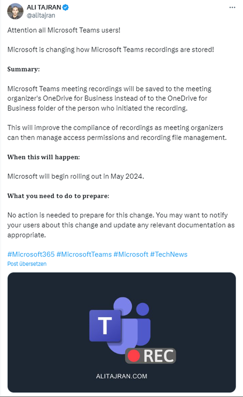 MS Teams recording location change