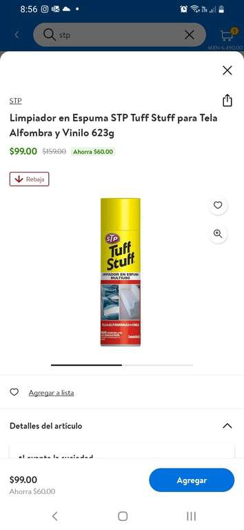 Walmart: Limpiador en Espuma STP Tuff Stuff 
