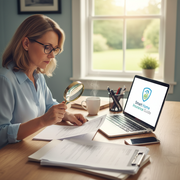 Home office setup with business coverage documents