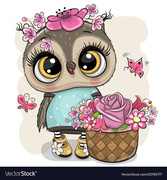 cartoon-owl-with-flowers-on-a-white-background-vector-23785777