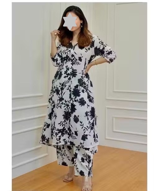 White-Black Cotton Co-ord Set Color 1 (KS165)