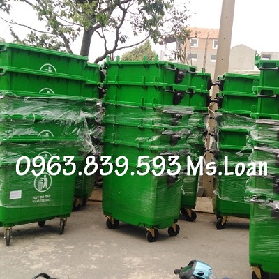 Xe thu gom rác 660lit có 4 bánh xe. Lh 0963.839.593 Ms.Loan Thung-rac-cong-cong-660l-xanh-la