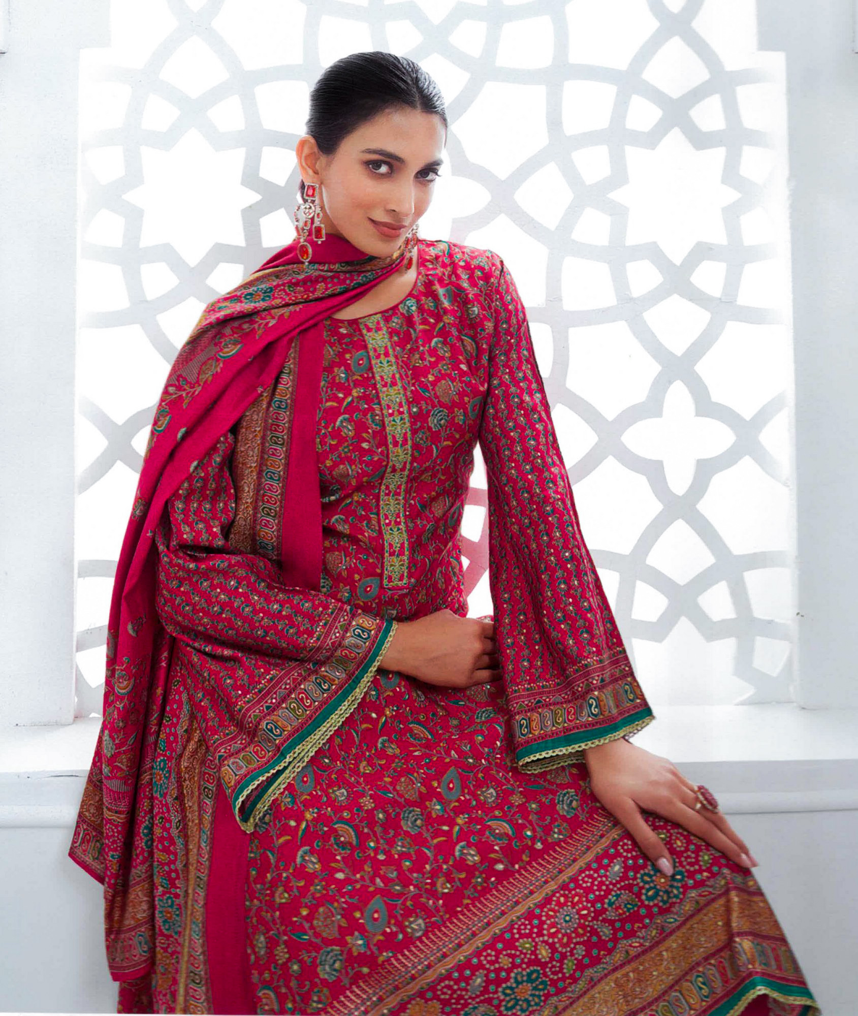 Ladyline Modal Silk Printed Embroidered Salwar Kameez Indian Bollywood Pakistani - Picture 21 of 25