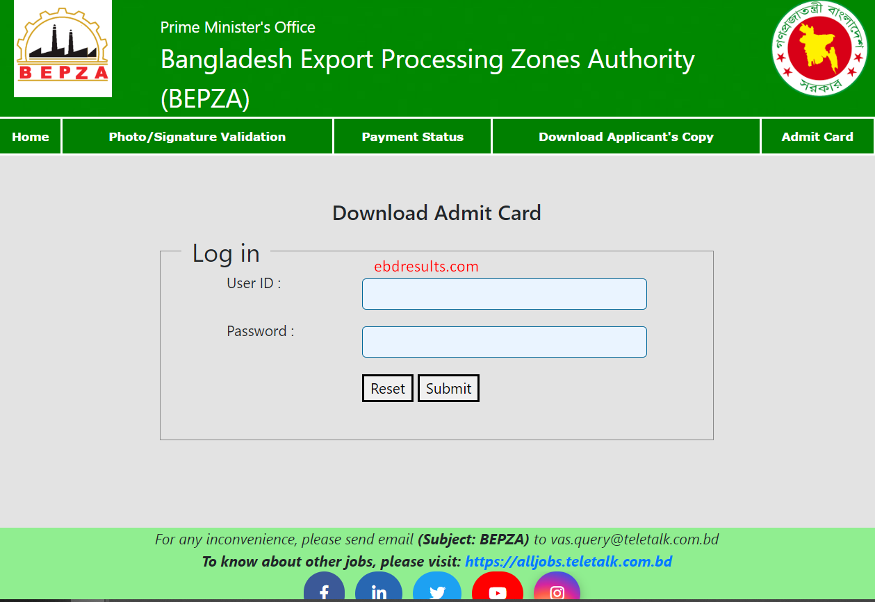 BEPZA admit card download 2022