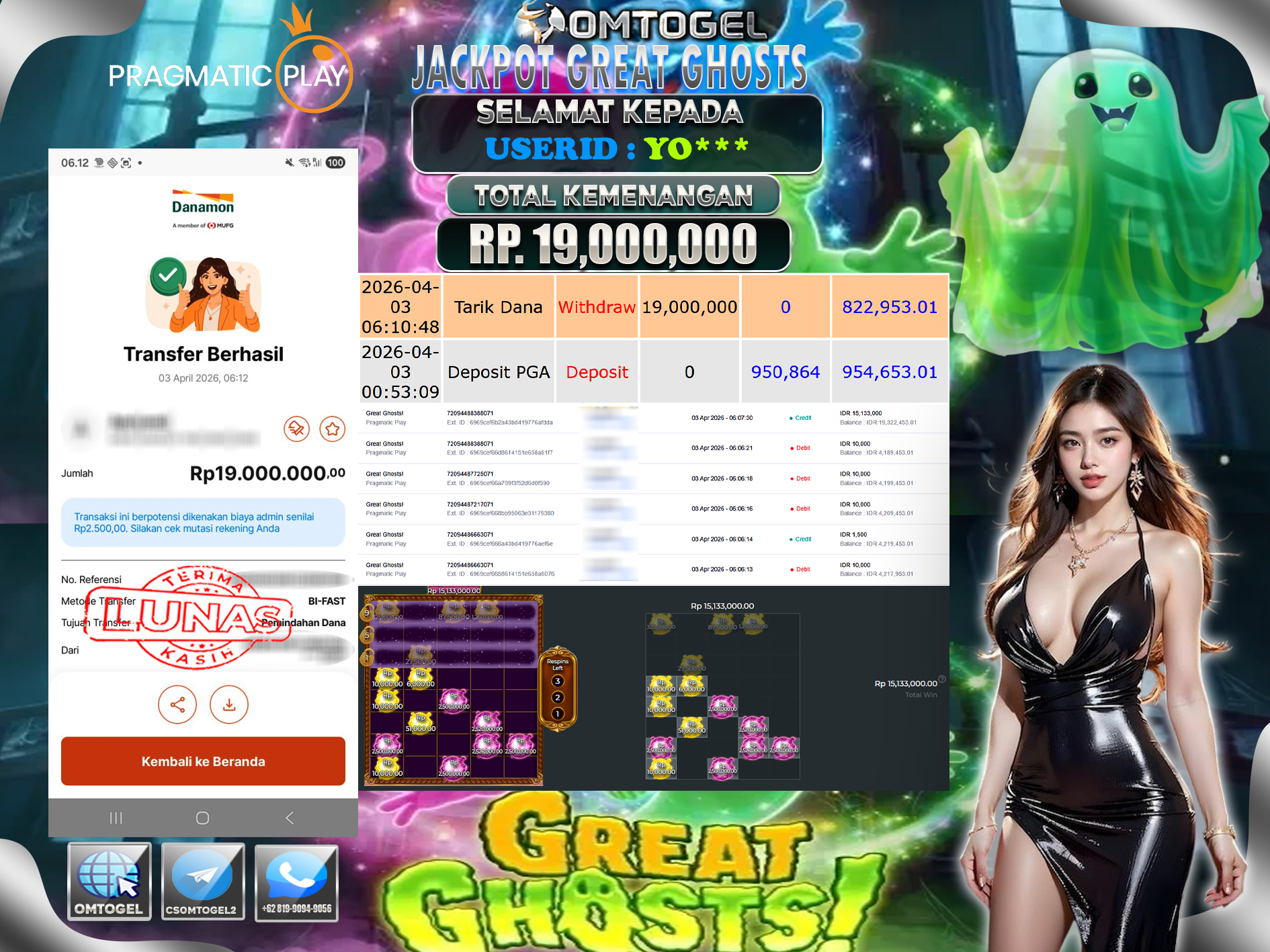 OMTOGEL JACKPOT PRAGMATIC PLAY GREAT GHOSTS, 19 JUTA DI BAYAR LUNAS ,-