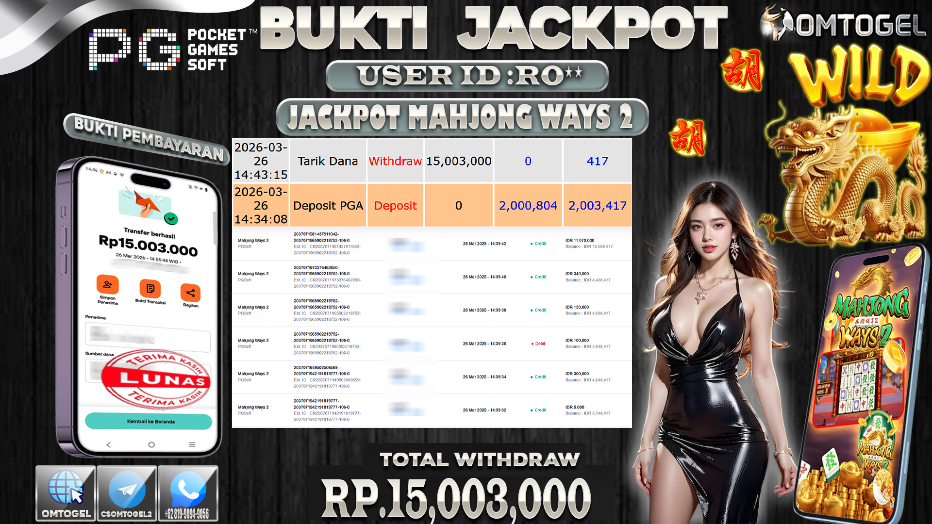 OMTOGEL JACKPOT PG SOFT MAHJONG WAYS 2 ,15 JUTA DI BAYAR LUNAS ,-
