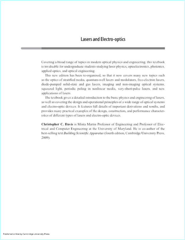 Davis C Lasers And Electro Optics Fundamentals And Engineerin 2ed 2014