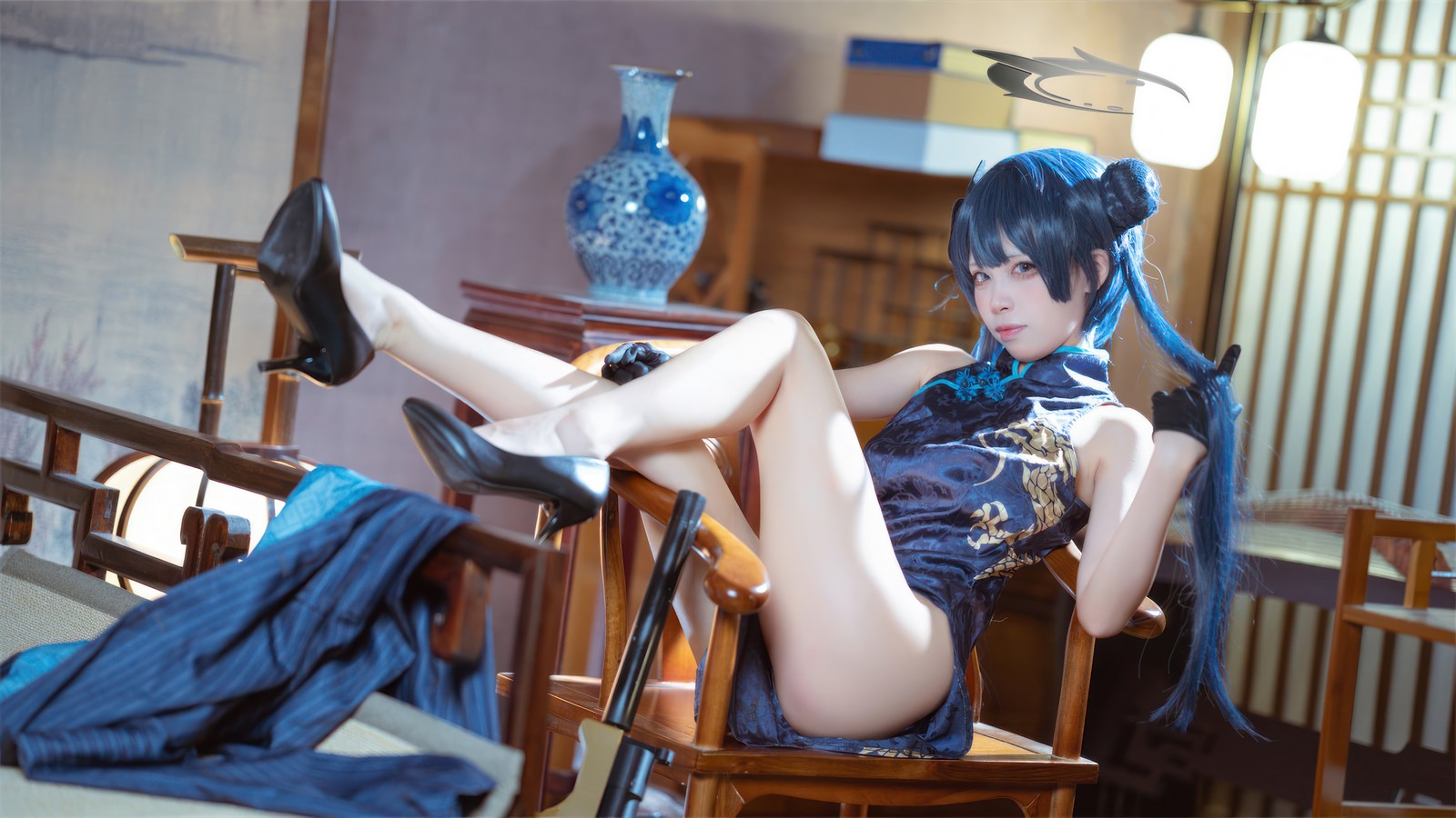 三無人型 COS 二次元：蔚蓝档案龙华妃咲旗袍写真（42P／407M）插图5
