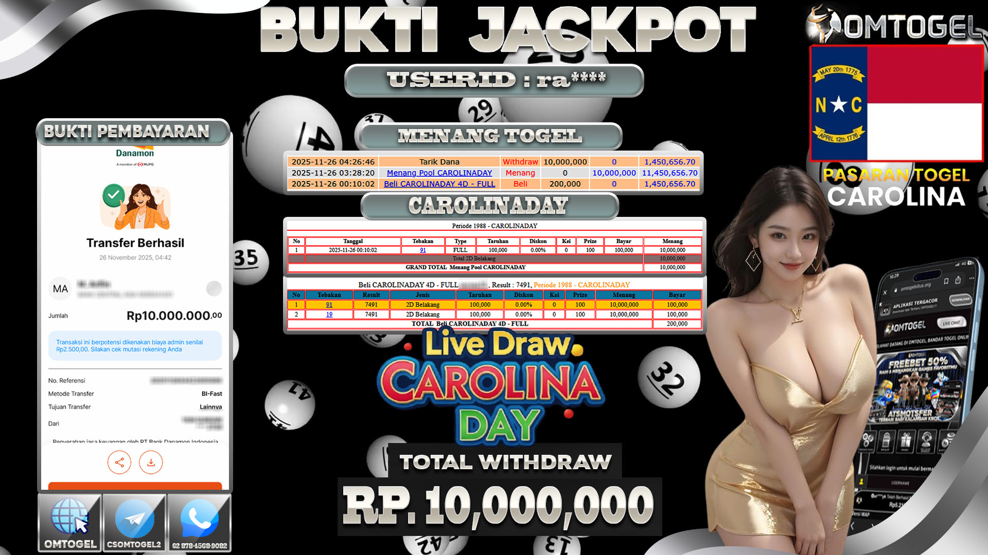 OMTOGEL JACKPOT TOGEL CAROLINADAY 4D 3D 2D ,10 JUTA DI BAYAR LUNAS ,-
