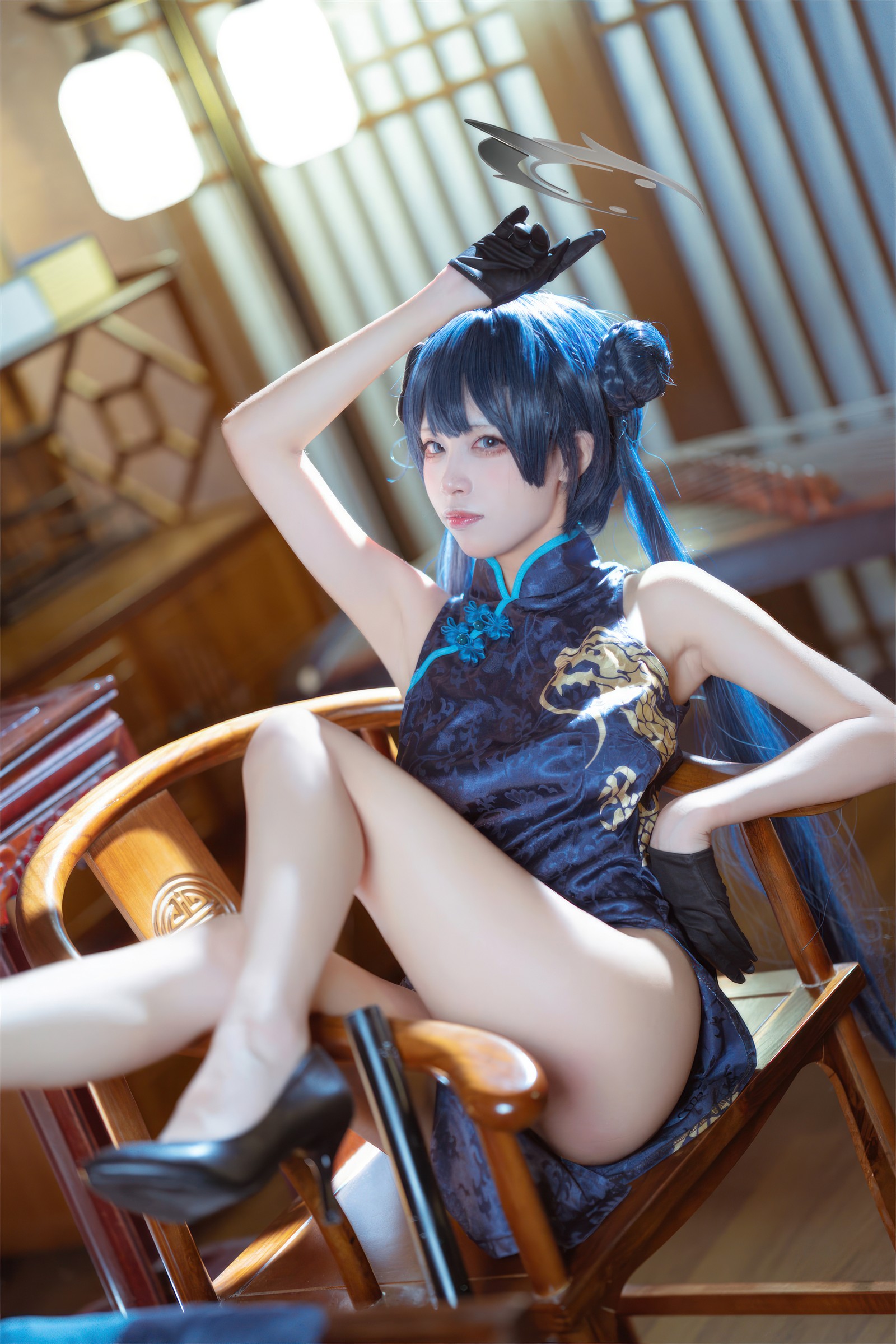 三無人型 COS 二次元：蔚蓝档案龙华妃咲旗袍写真（42P／407M）插图6