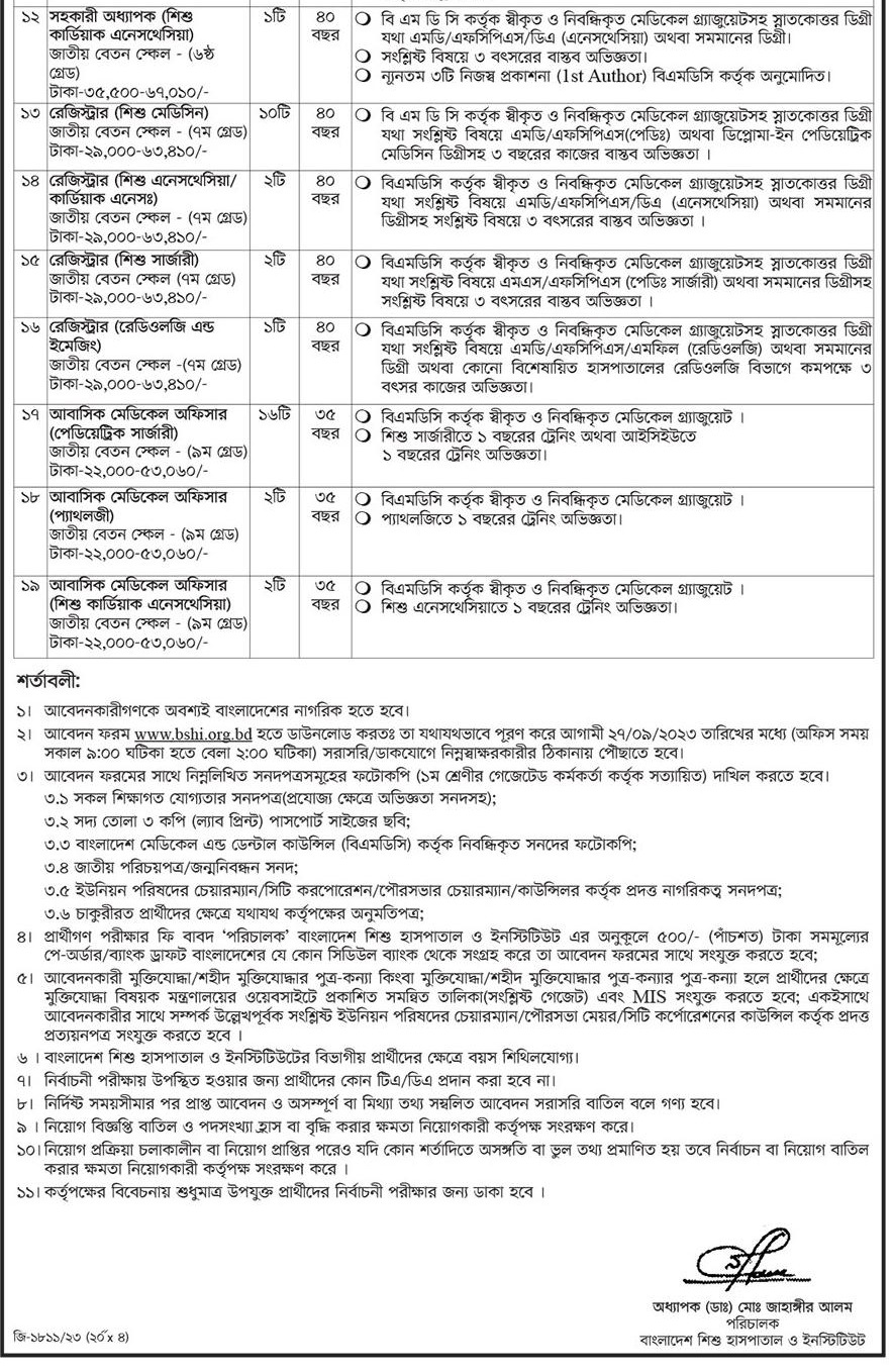 Dhaka Shishu Hospital Job Circular