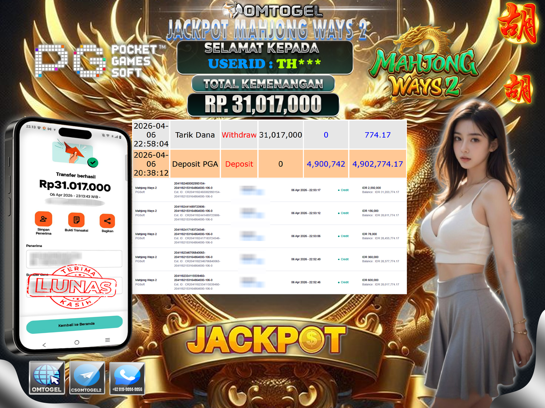 OMTOGEL JACKPOT PGSOFT MAHJONG WAYS 2 , 31 JUTA DI BAYAR LUNAS ,-