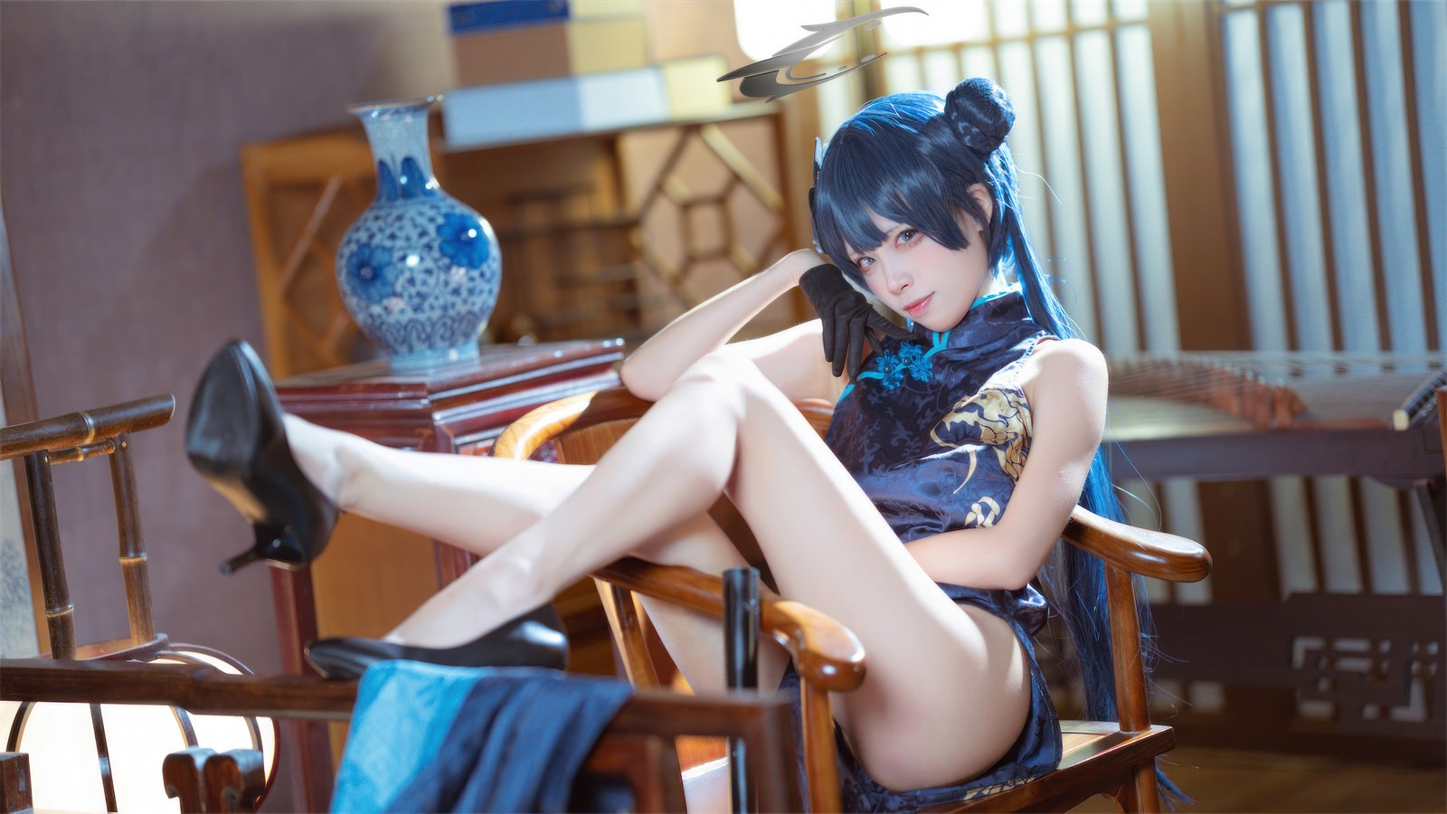 三無人型 COS 二次元：蔚蓝档案龙华妃咲旗袍写真（42P／407M）插图2