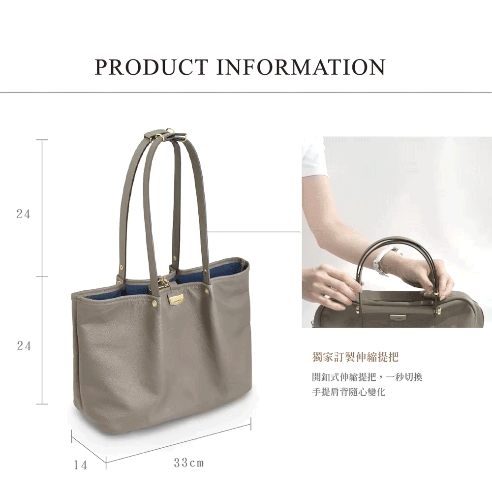 Dualé Tote 雙面牛皮托特包/海軍藍X斑鳩灰(加贈皮革內袋) - 手提包/手提袋 - 真皮 藍色