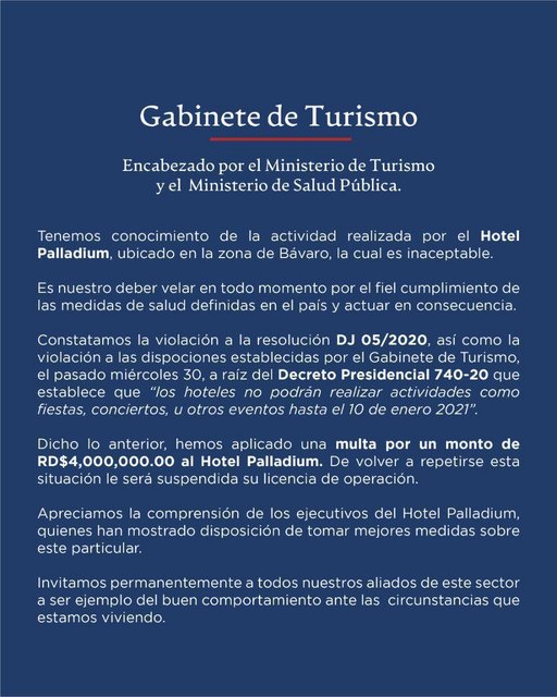 Multa por fiesta fin de año a Palladium Punta Cana - Complejo Hoteles Palladium Punta Cana