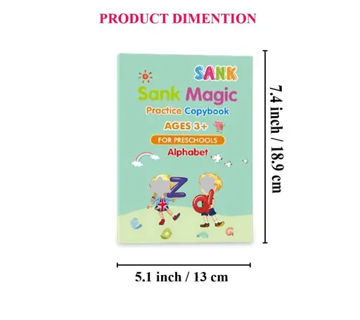 Magic Book (4 Book + 10 Refill + 1 Pen +1 Grip), Practice Copybook, Number Tracing Book for Preschoolers with Pen, Caligraphy early learning Set with Reusable Writing Refill Color 1 (T101)