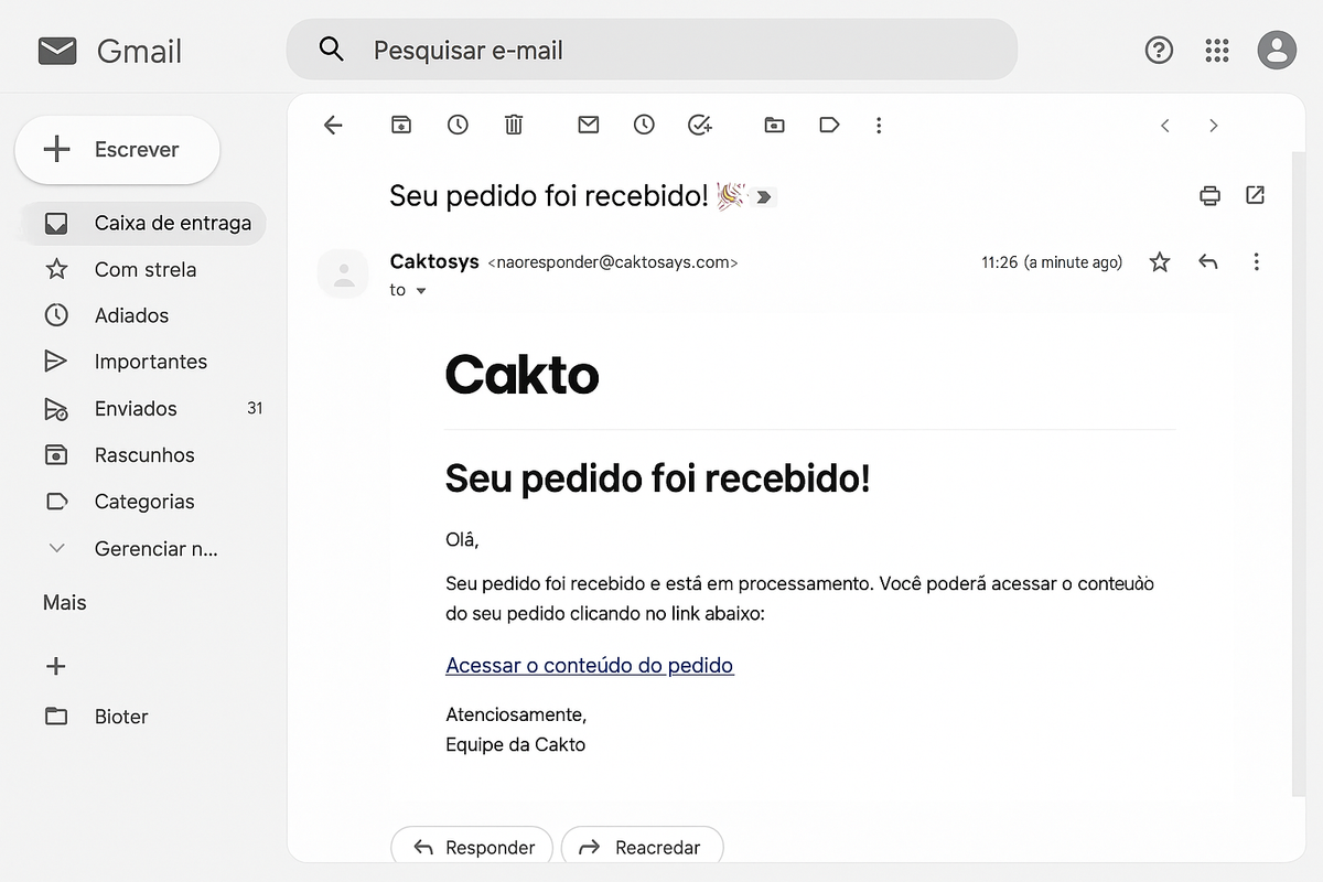 Exemplo de E-mail Recebido