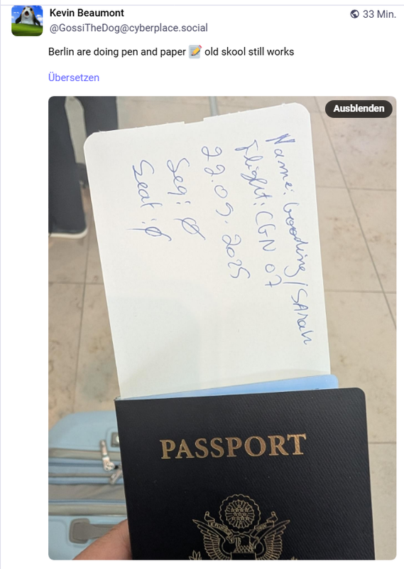 Handgeschriebene Bordkarte
