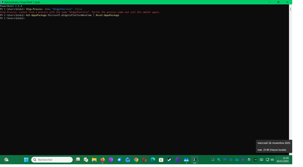 Réinitialiser les widgets